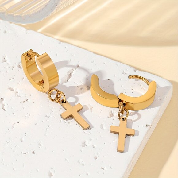 Cross Earrings | Solid Color 304 Stainless Steel | Unique Gothic Jewel - Picture 7 of 10